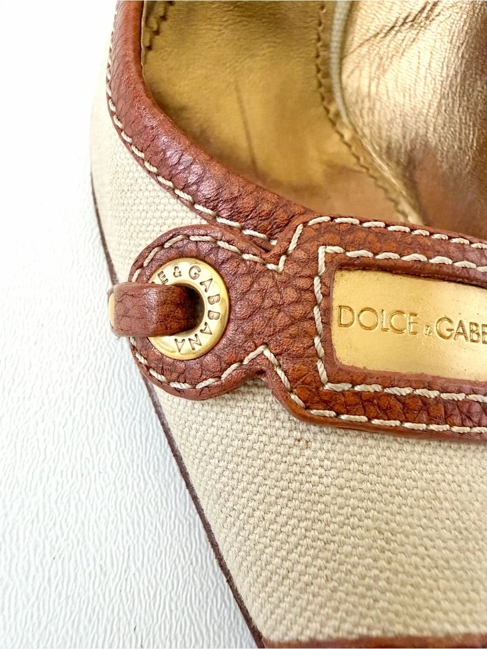 DOLCE & GABBANA | Vintage Canvas Leather Pointed Toe Pumps Heels EU 36.5